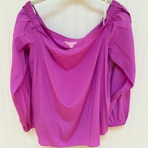 Lilly Pulitzer‎ Women's Adira Off the Shoulder Silk Long Sleeve Top Size Large